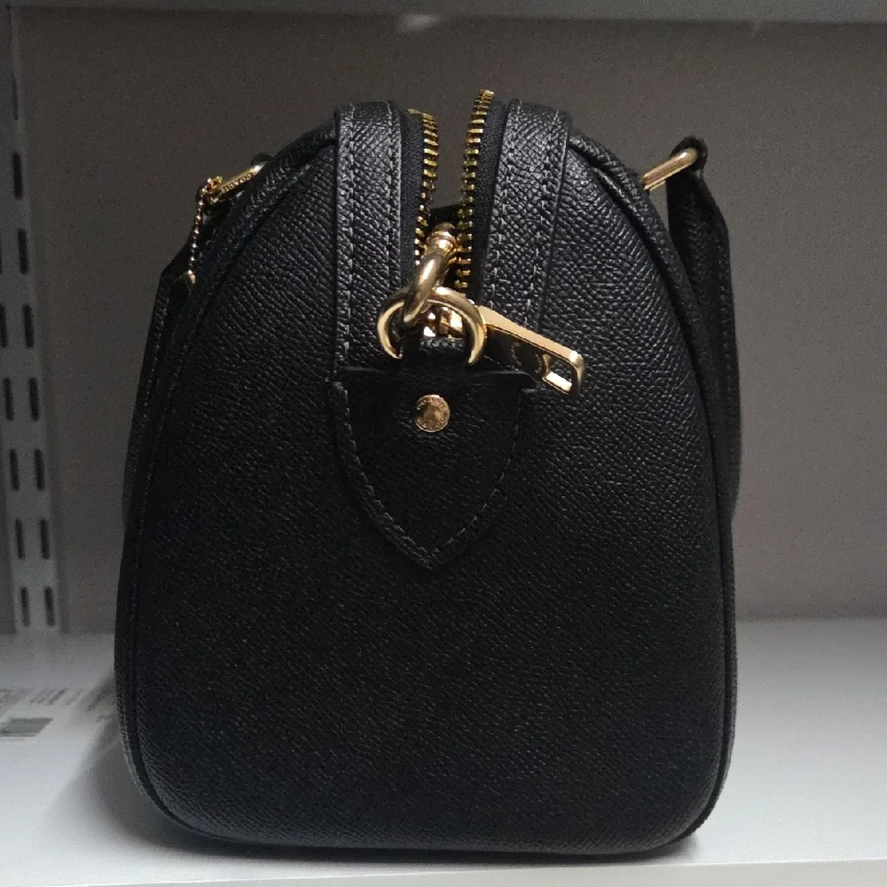 Coach Black Pebbled Leather Dome Satchel with Gold Logo